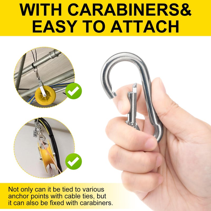 Venussar 2 Pack Cable Pulley Set, Cable Installation Pulley with Carabiner, Holds up to 20 CAT5 & 6, Wire Pulling Tools for Low Voltage Electrical, Network, Coax Cables - Image 4